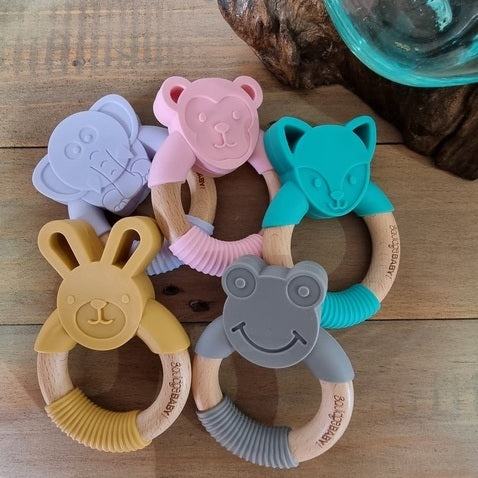 Wood Teether Teething Ring Bunny Silicone Teether Wooden Animal